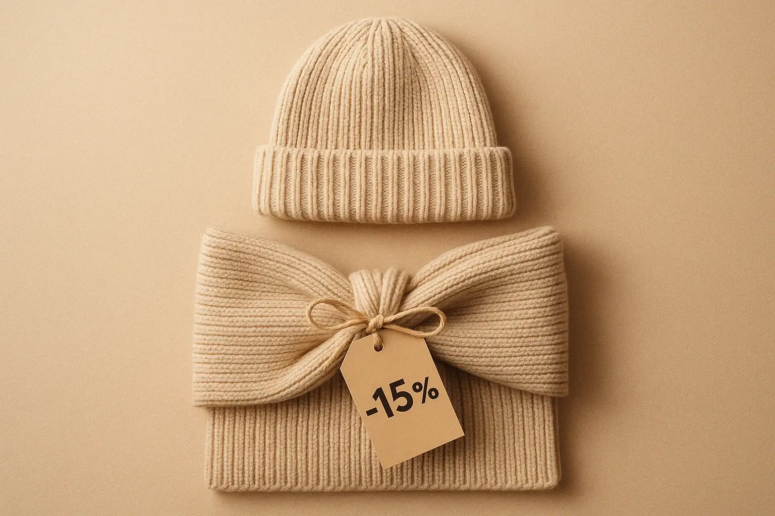 Hat and scarf bundle with 15% off tag