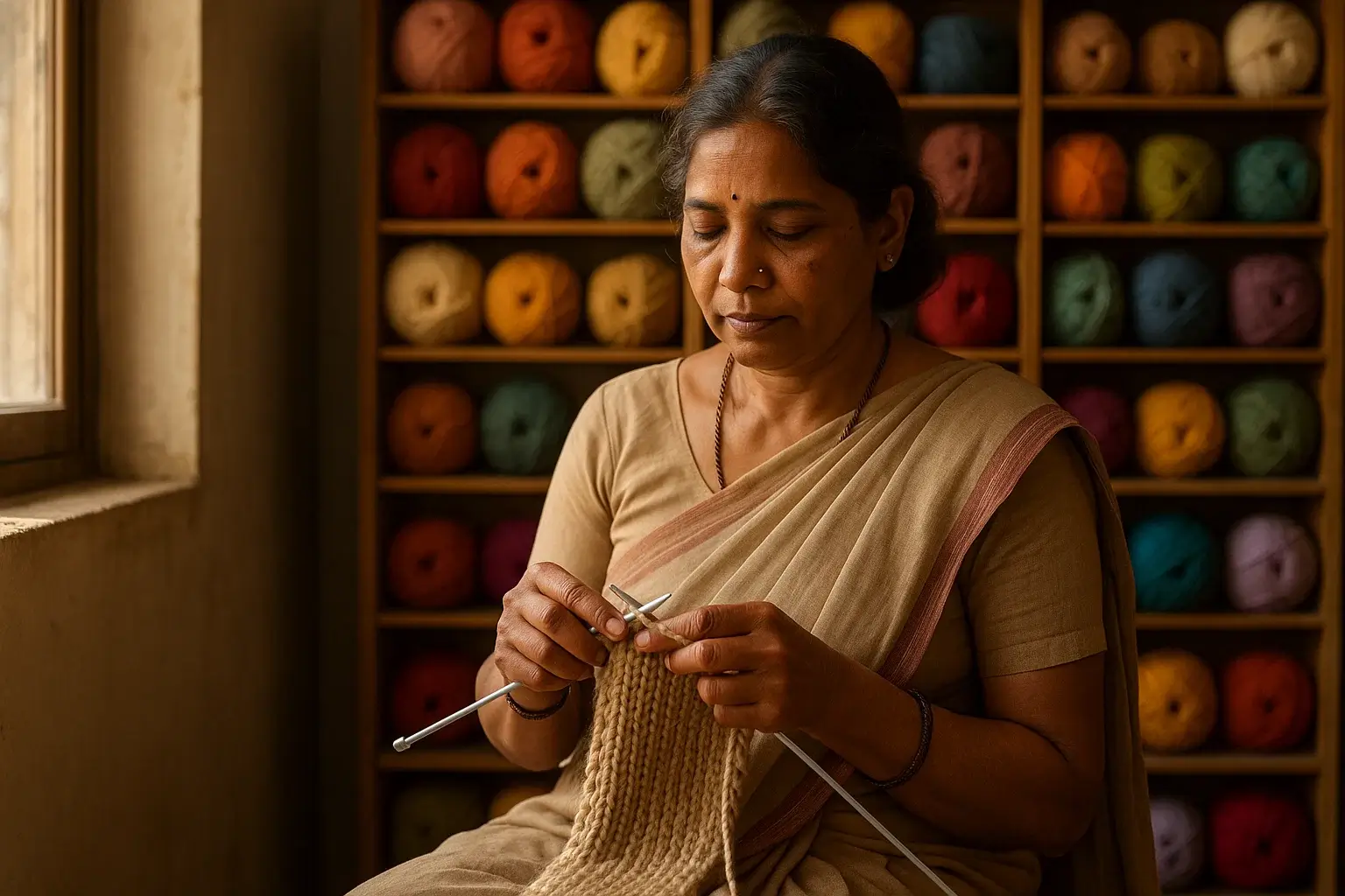 Artisan hand‑knitting in Pune workshop
