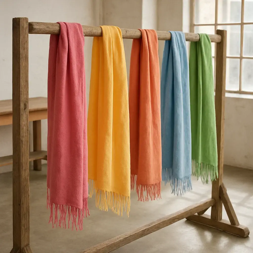 Finished scarves hanging to dry